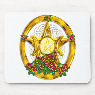 Mousepad Ouro pagão do Pentacle de Wiccan com rosas