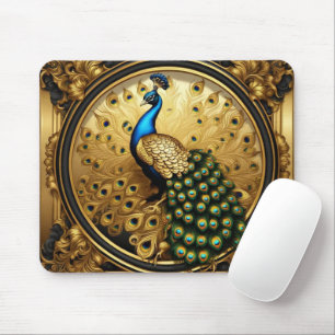 Mousepad Ouro pavão e quadro ornamental negro