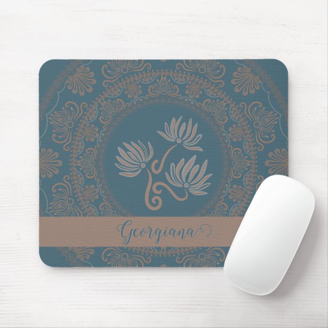 Mousepad Ouro Personalizado Teal Rococo Lotus Dot Mandala (Com mouse)