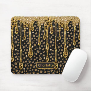 Mousepad Ouro Preto Brilho Gotejante Estampa Animal Glam Lu