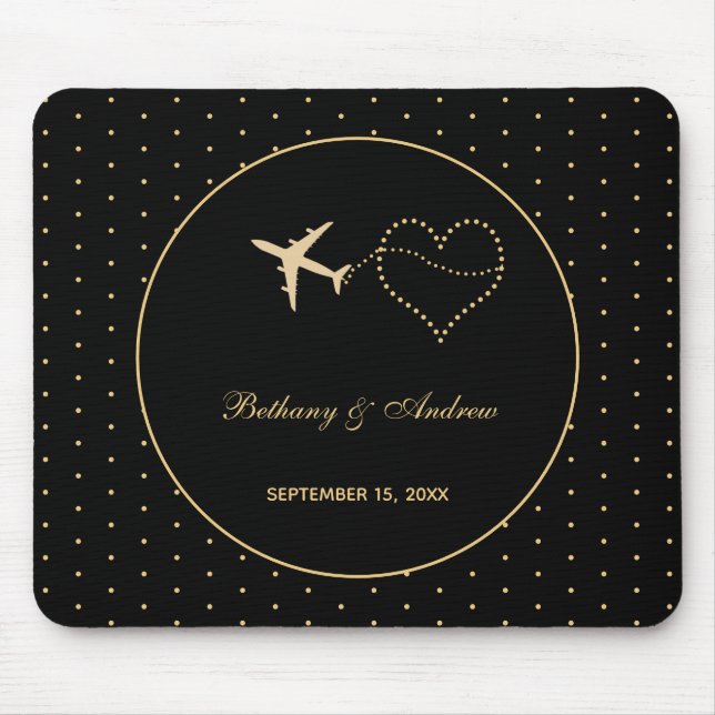 Mousepad Ouro preto moderno roteiro Wedding personalizado (Frente)