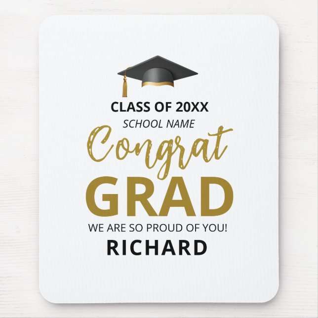 Mousepad Ouro & Preto | Presente Personalizado de Graduação (Frente)