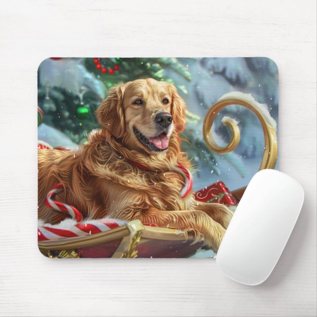 Mousepad Ouro Retriever Cachorro Natal Festivo (Com mouse)