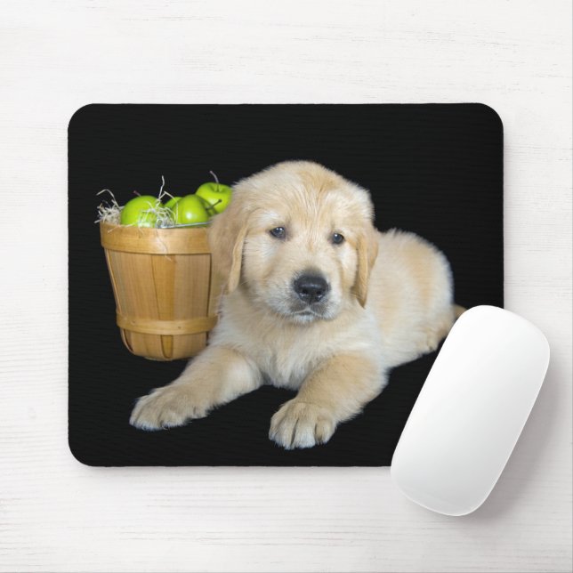 Mousepad Ouro Retriever com Maçãs Verdes (Com mouse)