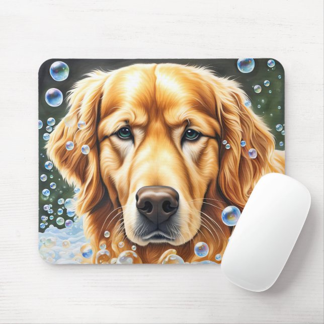 Mousepad Ouro Retriever Em Bolhas De Sabão (Com mouse)