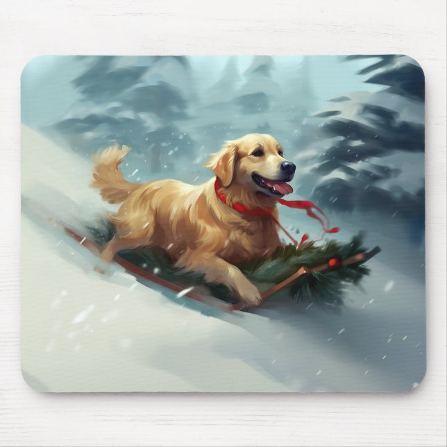 Mousepad Ouro Retriever Natal Inverno (Frente)