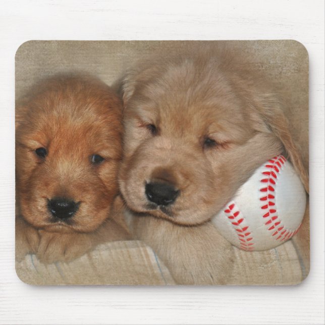 Mousepad Ouro Retriever Puppies com Baseball (Frente)