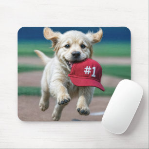 Mousepad Ouro Retriever Puppy Com Boné Red Baseball Nº 1