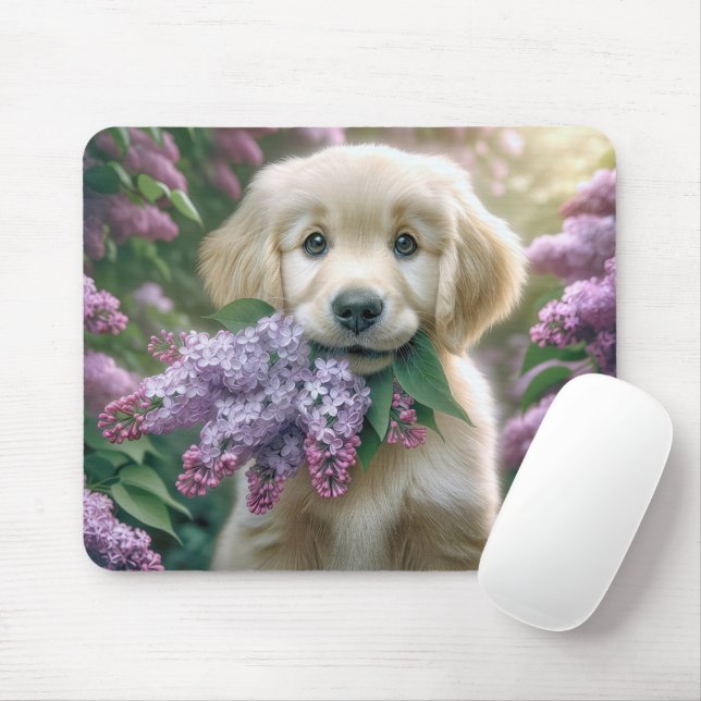Mousepad Ouro Retriever Puppy Com Lilac Bunch (Com mouse)
