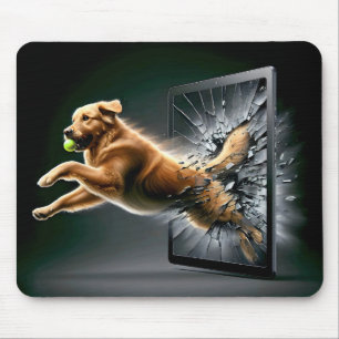 Mousepad Ouro Retriever que quebra um ecrã de comprimidos