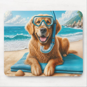 Mousepad Ouro Retriever Que Veste A Arte De Mergulho Scuba