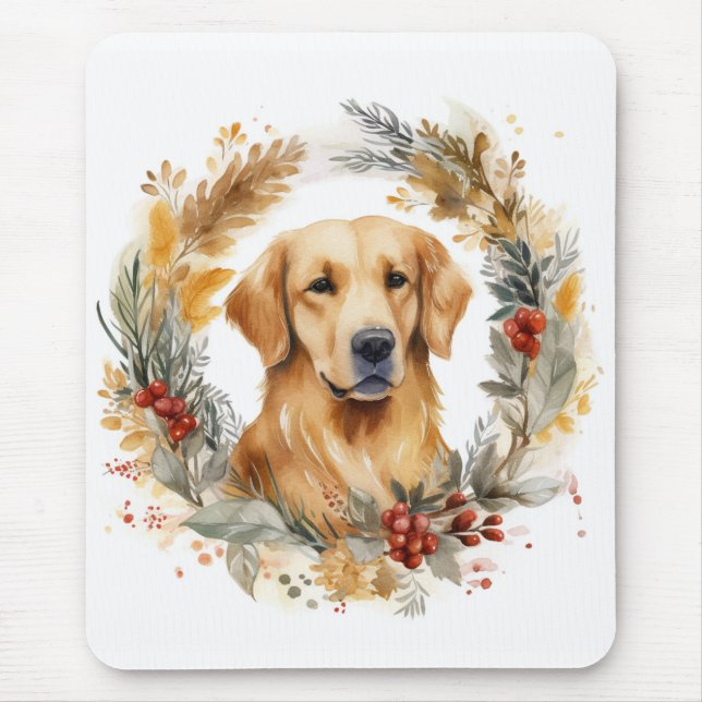 Mousepad Ouro Retriever Rua De Natal Festivo (Frente)