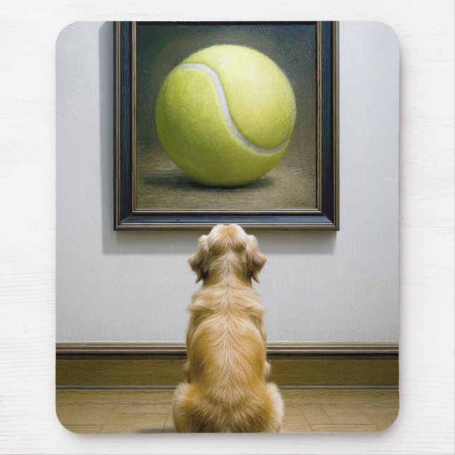 Mousepad Ouro Retriever Staring em peça de arte de Ball (Frente)