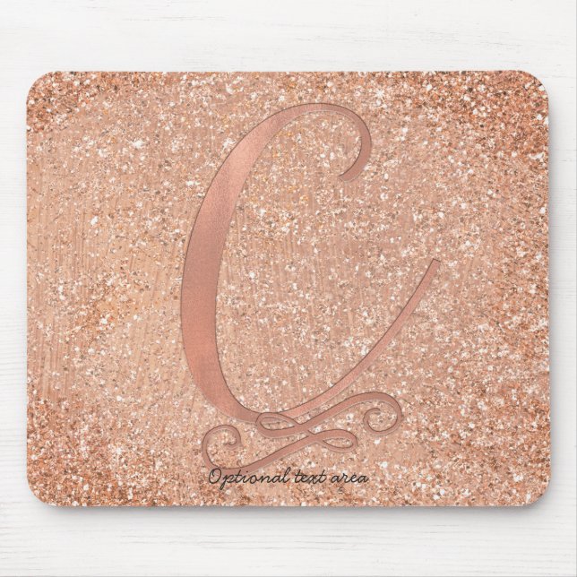 Mousepad Ouro Rosa Rosa Glam Inicial Nome Letra C Personali (Frente)