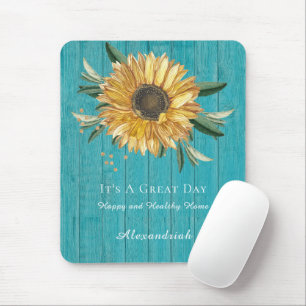 Mousepad Ouro Russo Girassol Teal Azul Celeiro Madeira