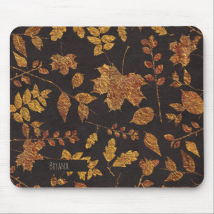 Mousepad Outono Rústico Folhas Douradas Elegante Queda
