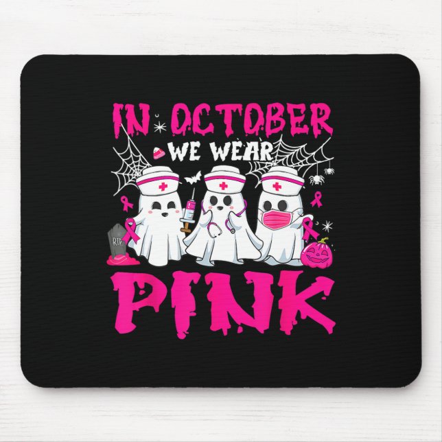 Mousepad Outubro Usamos Enfermeira Fantasma Rosa de Hallowe (Frente)