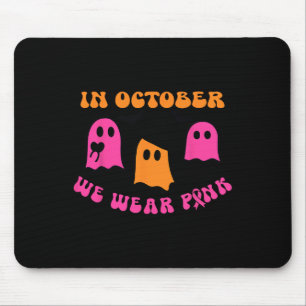 Mousepad Outubro Vestimos Abóbora Rosa Ghost Halloween Brea