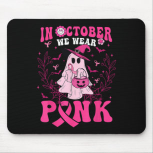 Mousepad Outubro Vestimos Camisa Rosa Ghost Halloween Mama