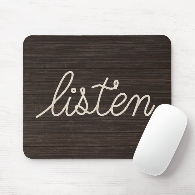 Mousepad OUVIR Texto de Corda em Madeira Escura (Com mouse)