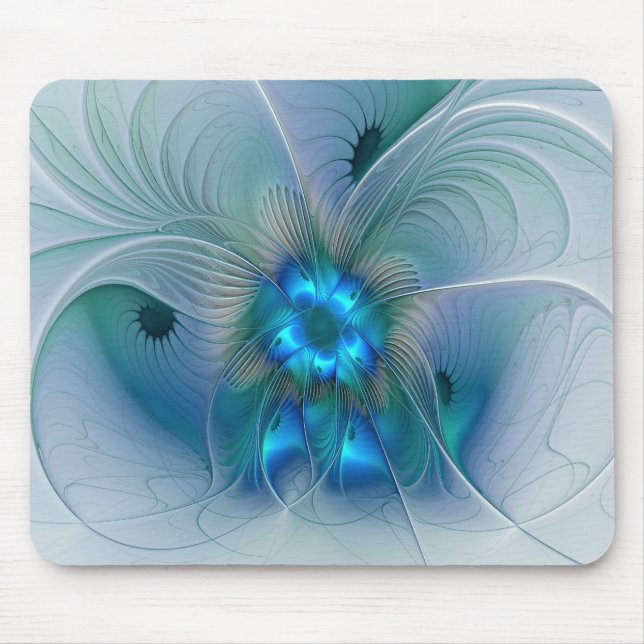 Mousepad Ovações de Pé, Fractal Azul Turquesa Abstrato (Frente)