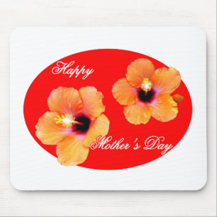Mousepad Oval vermelho vermelho do hibiscus feliz do dia da
