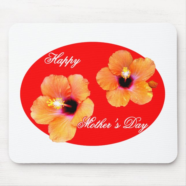 Mousepad Oval vermelho vermelho do hibiscus feliz do dia da (Frente)
