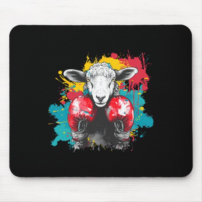 Mousepad Ovelha Boxeando Com Luvas de Boxe Kickboxing Engra (Frente)