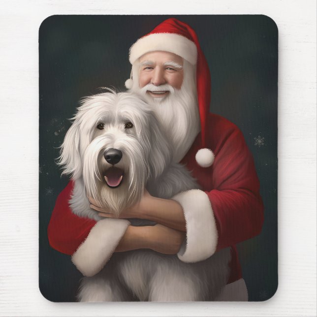 Mousepad Ovelha Cachorro Inglês com Papai Noel Festivo (Frente)