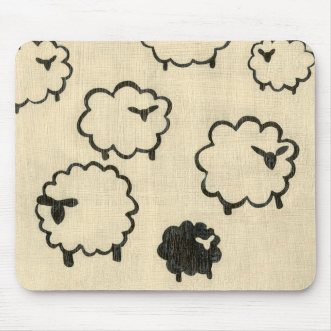 Mousepad Ovelha Negra e Branca em Fundo de Creme (Frente)