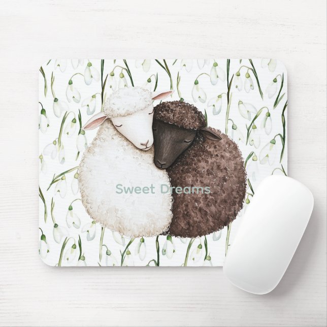 Mousepad Ovelhas Flores Brancas Castanhas  (Com mouse)