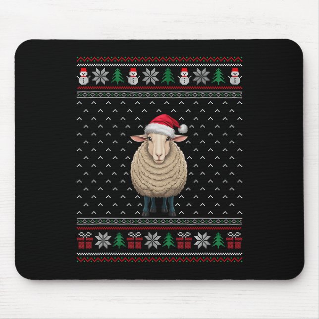 Mousepad Ovinos Vestindo Santa Hat Amantes De Ovelhas Xmas  (Frente)