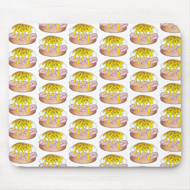 Mousepad Ovos Benedict Café da Manhã Comida Foodie Ham Rosa (Frente)