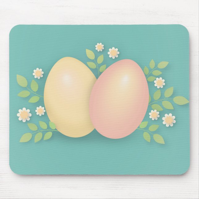 Mousepad Ovos de felz pascoa e flores amarelo-rosa-macio (Frente)