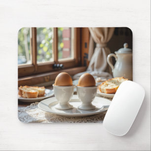 Mousepad Ovos Marrons de Café da Manhã em Suportes de Ovo