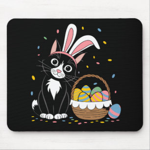 Mousepad Ovos Orelhas de Coelho Tuxedo Gato Preto Páscoa