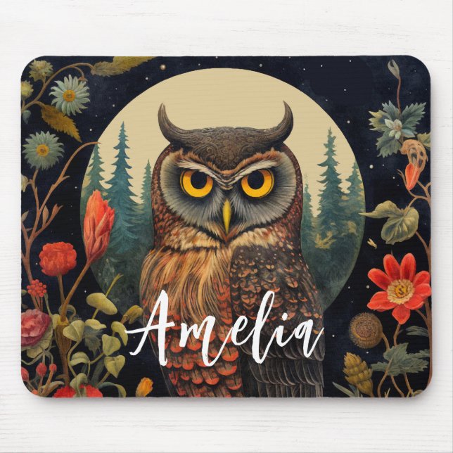 Mousepad Owl at Night with a Full Moon (Frente)