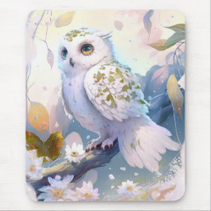 Mousepad Owl Bird Retrait Animal Painting Willife Forest