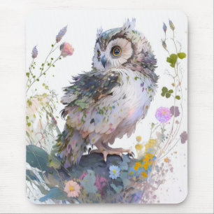 Mousepad Owl Bird Retrait Animal Painting Willife Forest