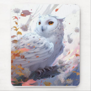 Mousepad Owl Bird Retrait Animal Painting Willife Forest