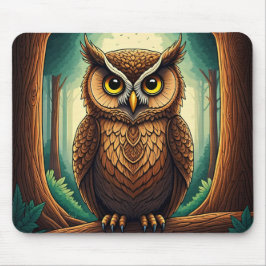 Mousepad Owl perched on a tree log in a forest