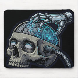 Mousepad Own Your Mind – Cyberpunk Skull Brain Upload