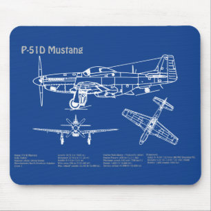 Mousepad P-51D Mustang - Airplane Blueprint AD