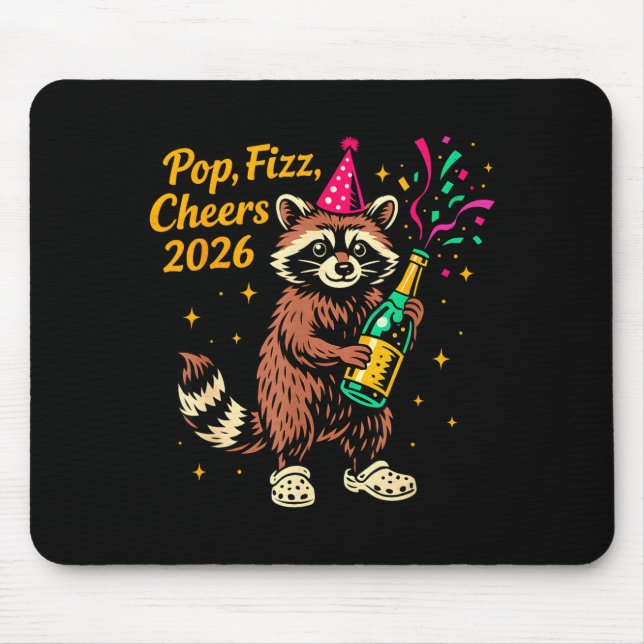 Mousepad P Fizz Cheers 2026 Funny Raccoon New Year Design  (Frente)