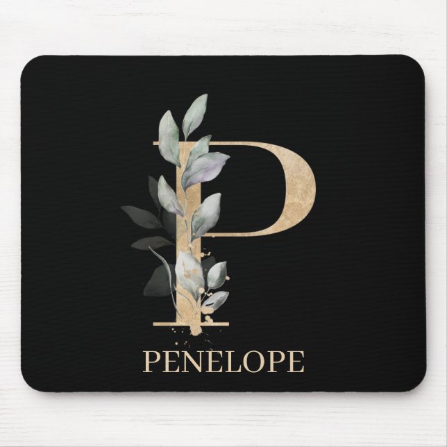 Mousepad P Monograma Floral Personalizado (Frente)