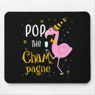 Mousepad P O Champanhe É Ano Novo! Flamingo Engraçado Bebid