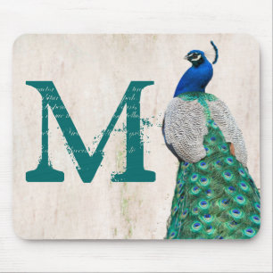 Mousepad Pacock Pird Feather Monograma Inicial Pad