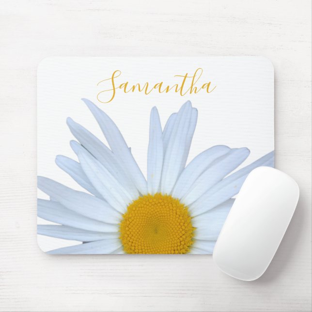 Mousepad Pad de Mouse Amarelo Elegante Branco Daisy (Com mouse)