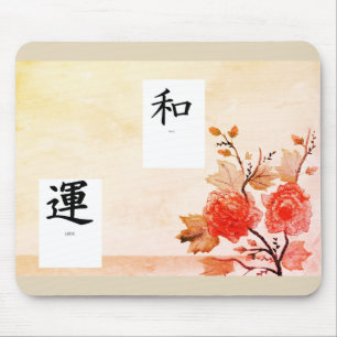 MOUSEPAD PAD DE MOUSE COM SÍMBOLOS KANJI PARA SORTE E PAZ