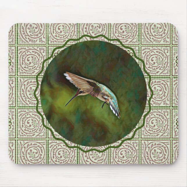 Mousepad Pad de Mouse de Arte Verde Hummingbird (Frente)